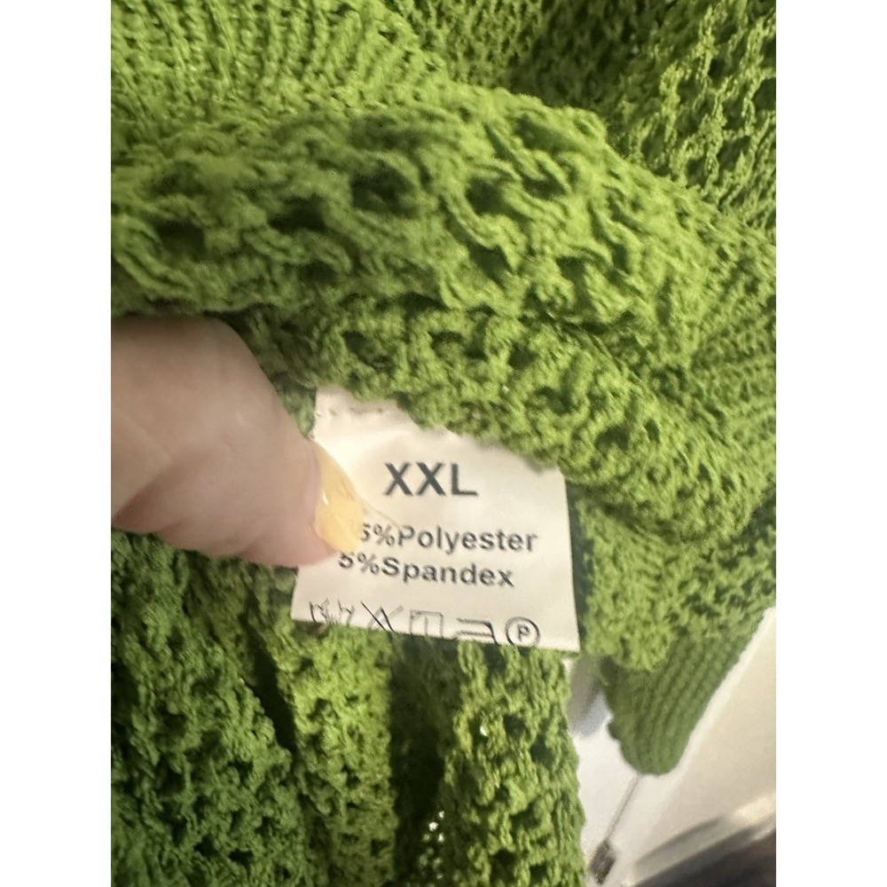 Beach Open Knit Cover Up Crochet Grass Green Swim Beach Summer W Hood XXL - Picture 3 of 8